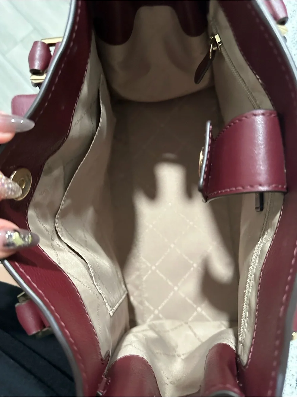 Michael Kors Wine Leather Satchel with Gold Accent with matching wallet